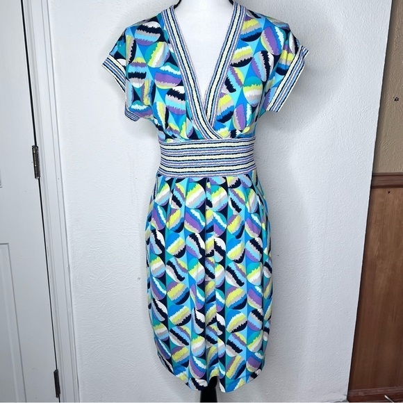 BCBGMAZARIA Cyan combo geometric knit dress - Picture 1 of 10